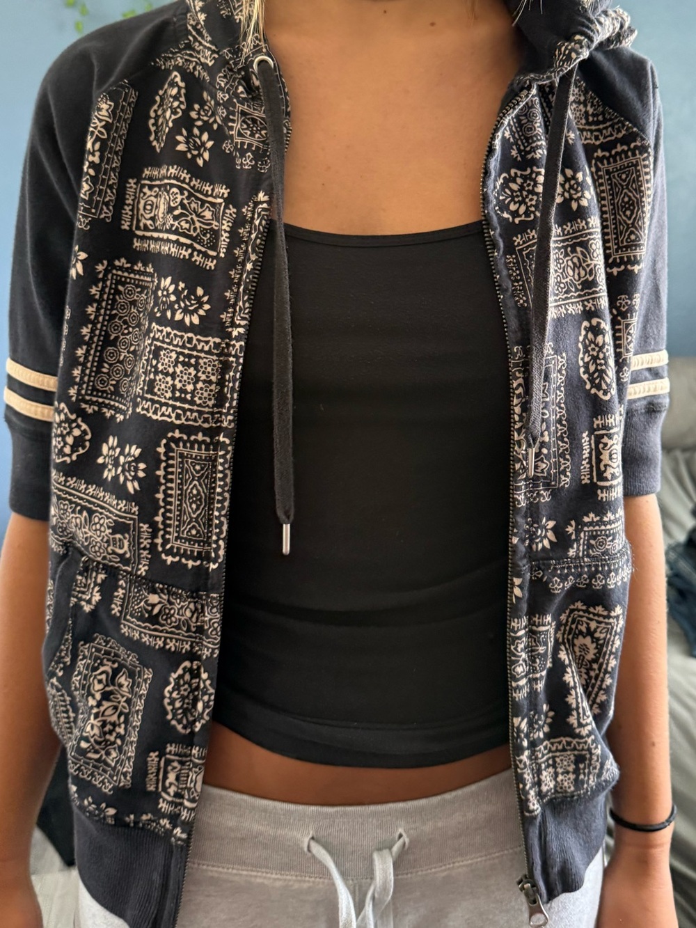 Lucky Brand Zip up short sleeve hoodie